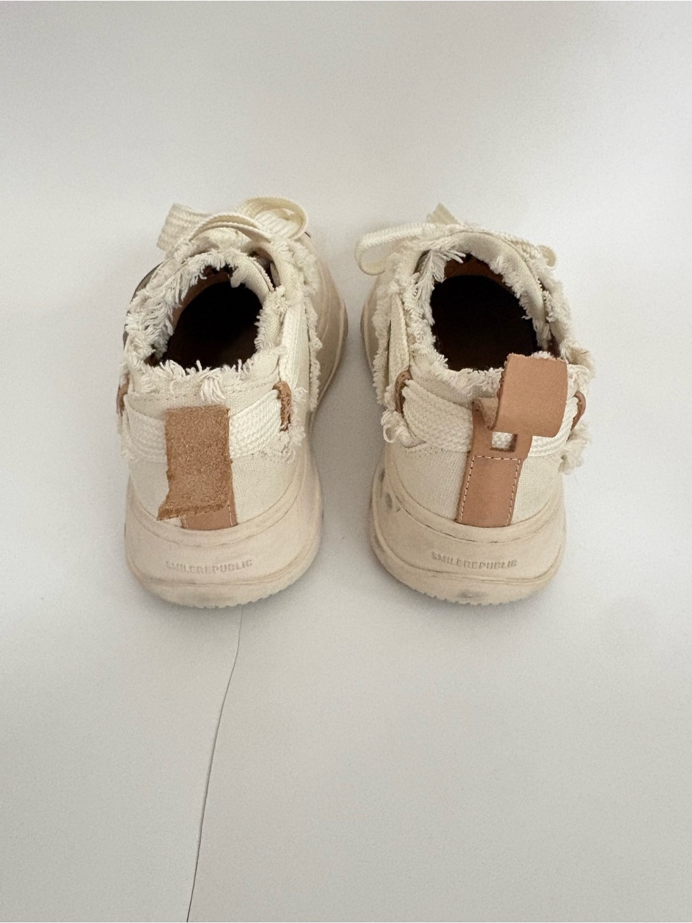 Smilerepublic Distressed Lace Up Leather and Canvas Platform Sneakers - Picture 4 of 6